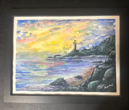 Sunset on the Light House   (Water color )