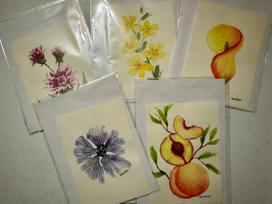 5 Assorted  hand painted Watercolor  Greeting Cards