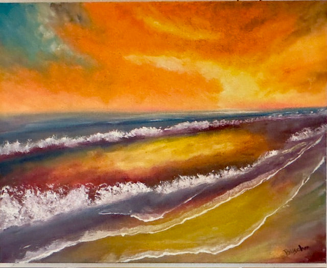 Bright sunset over the lake