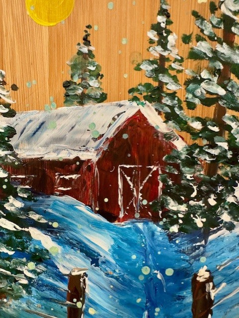 Cutting Board Painting winter Barn Scene